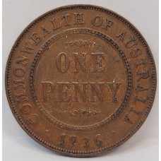 AUSTRALIA 1936 . ONE 1 PENNY . NORMAL BAG MARKS